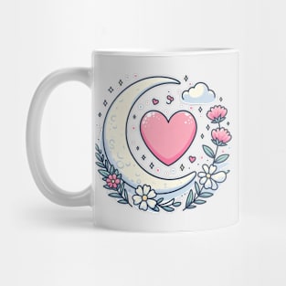 Moon, heart and flowers Mug